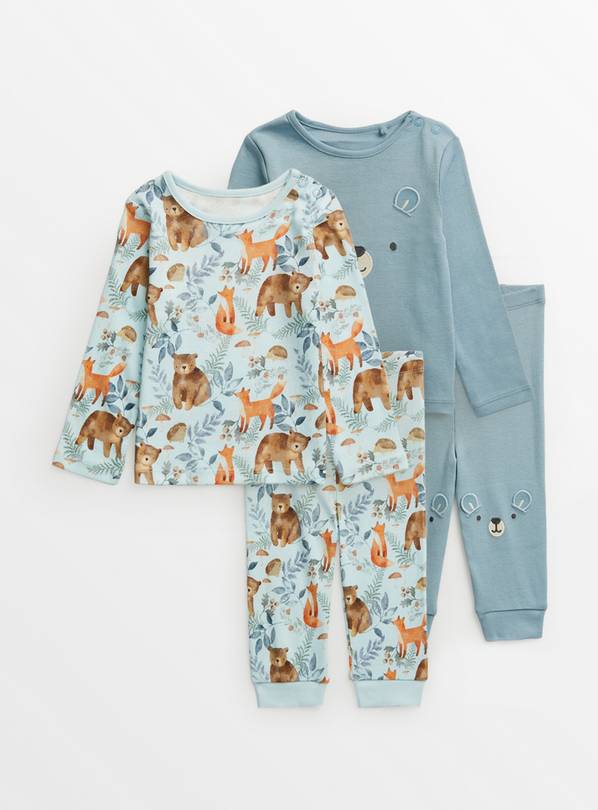 Blue Bear & Woodland Print Pyjamas 2 Pack 3-6 months